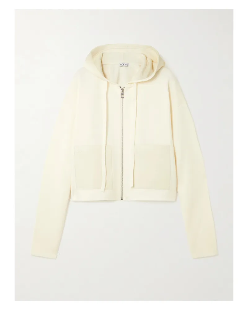 Loewe Kapuzenjacke Aus Einer Wollmischung Mit Lederbesatz - Weiß Weiß