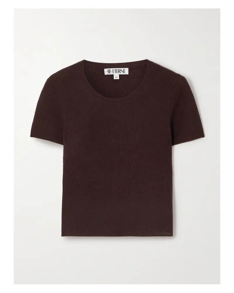 ÉTERNE Baby Tee Cropped Ribbed Cashmere T-shirt - Brown Brown