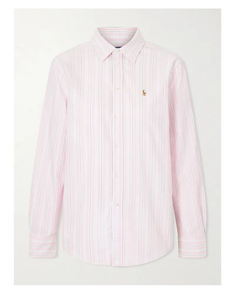 Ralph Lauren Hemd Aus Gestreiftem Baumwoll-oxford Mit Stickerei - Pink Pink