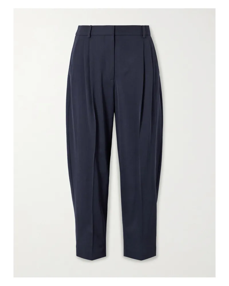 Stella McCartney Pleated Cropped Wool Tapered Pants - Blue Blue