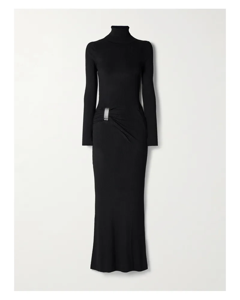 Brandon Maxwell The Lainey Maxikleid Aus Rippstrick Mit Raffung Und Verzierung - Schwarz Schwarz