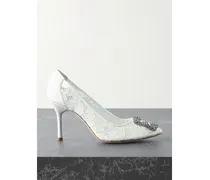 Hangisi 90 Crystal-embellished Corded Lace Pumps - White