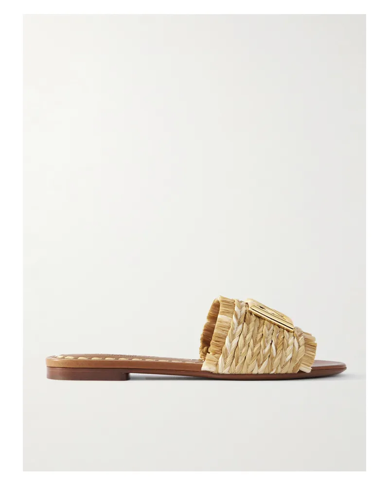 Dolce & Gabbana Embellished Braided Raffia Sandals - Neutrals Neutrals