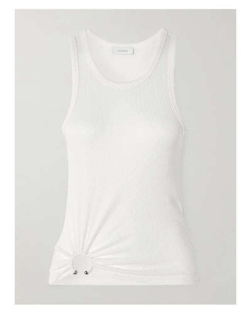 Paco Rabanne Tanktop Aus Geripptem Stretch-baumwoll-jersey Mit Verzierung Und Raffungen - Weiß Weiß