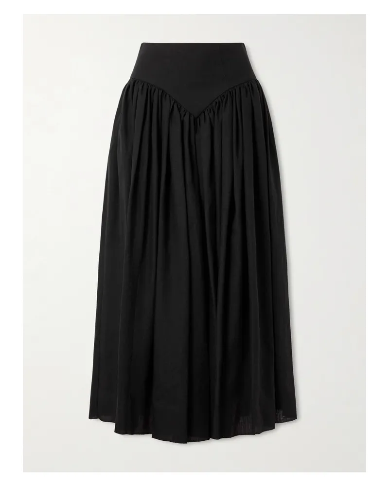 Gabriela Hearst Juniper Frayed Paneled Linen Midi Skirt - Black Black