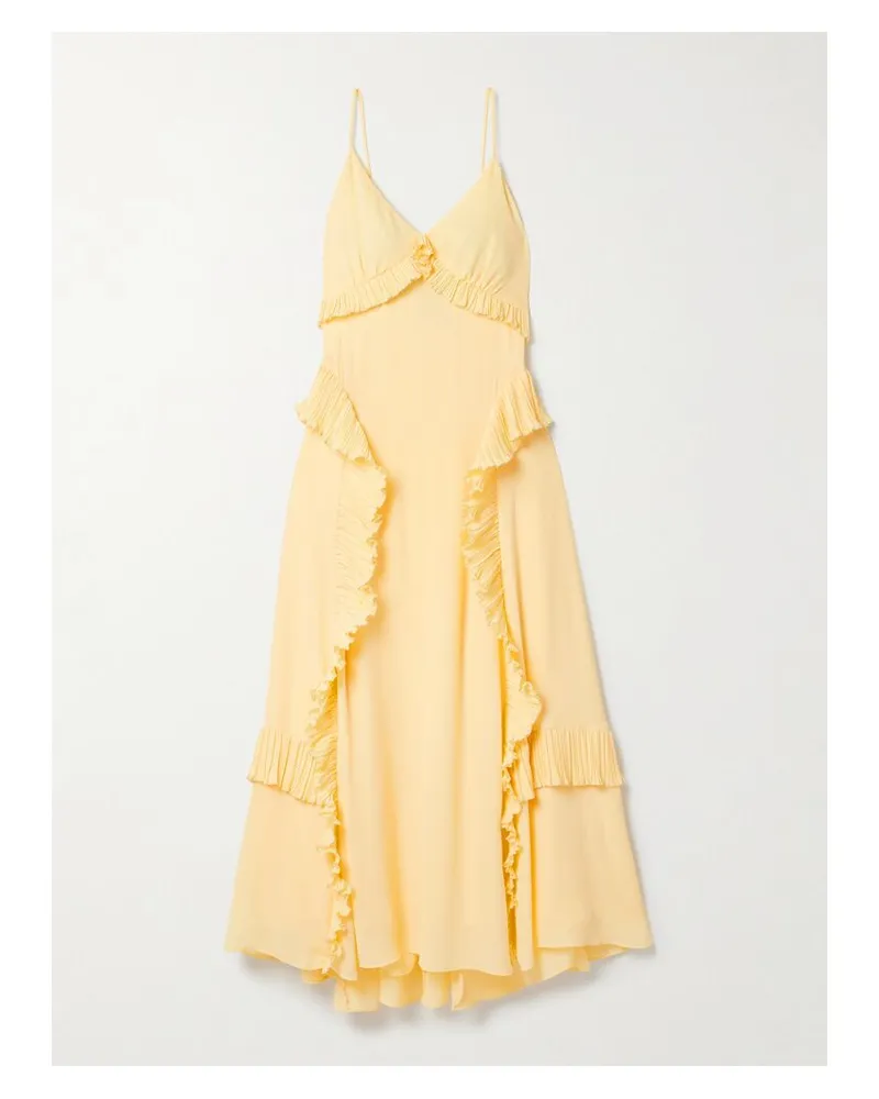 Sea Delilah Midikleid Aus Crêpe De Chine Mit Plissierten Volants - Gelb Gelb