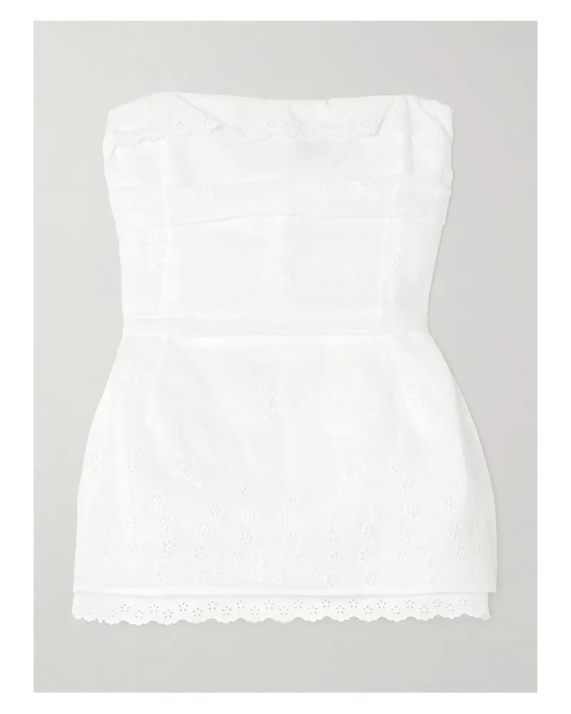 Magda Butrym Scalloped Broderie Anglaise Cotton-blend Peplum Bustier Top - White White