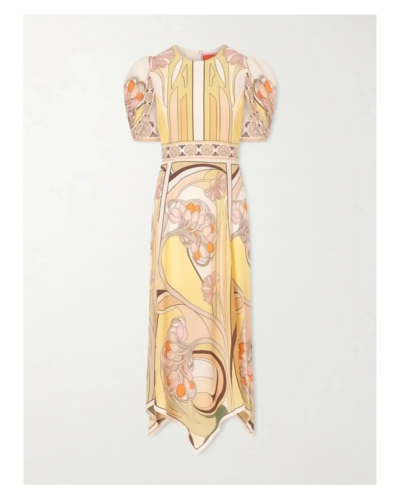 La DoubleJ Cherie Printed Silk Midi Dress - Yellow Yellow