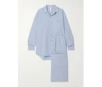 Cotton Poplin Oversized Sleep Set – Cadet Stripe – Pyjama - Blau