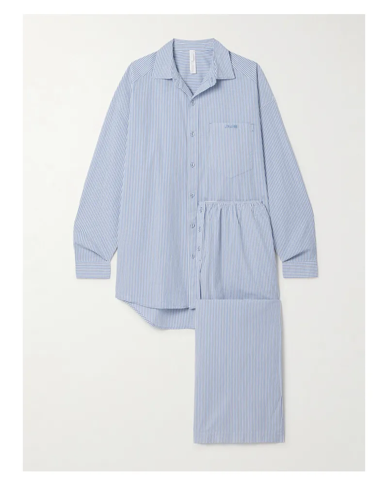 SKIMS Cotton Poplin Oversized Sleep Set – Cadet Stripe – Pyjama - Blau Blau