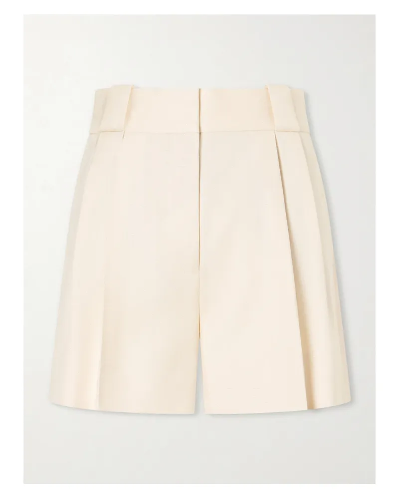 Blazé Milano Danae Mid-rise Pleated Canvas Shorts - Neutrals Neutrals