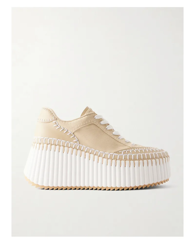 Chloé Nama Canvas And Leather Platform Sneakers - Neutrals Neutrals