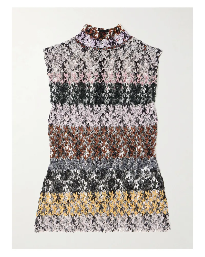 Missoni Oberteil Aus Gestreiftem Metallic-häkelstrick Metallic