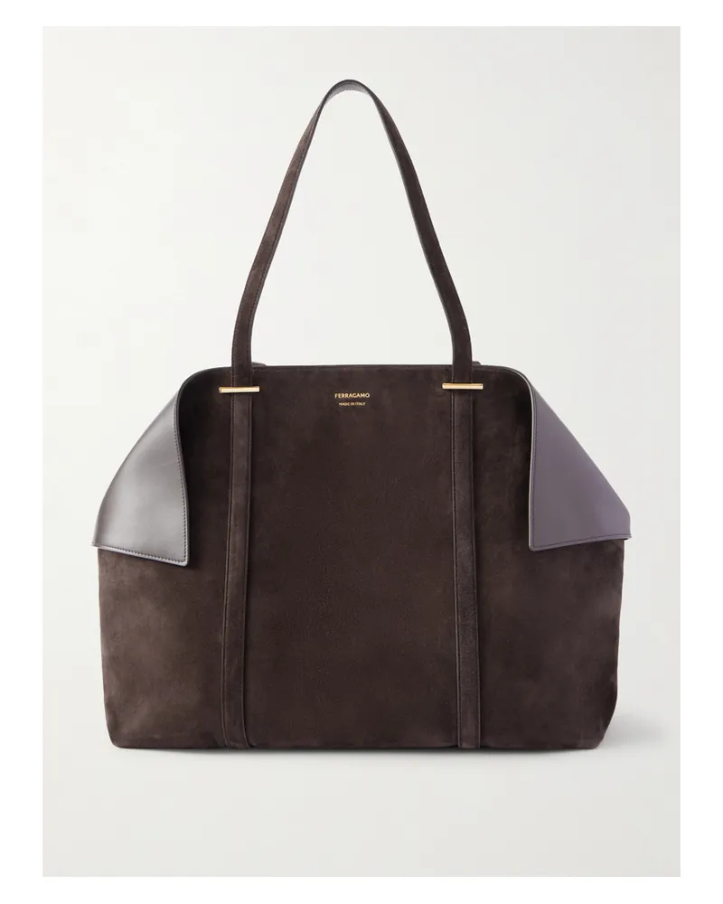 Ferragamo Scarf Suede Tote - Brown Brown