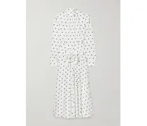 Midikleid Aus Seiden-georgette Mit Polka-dots, Schleife Und Raffungen - Weiß