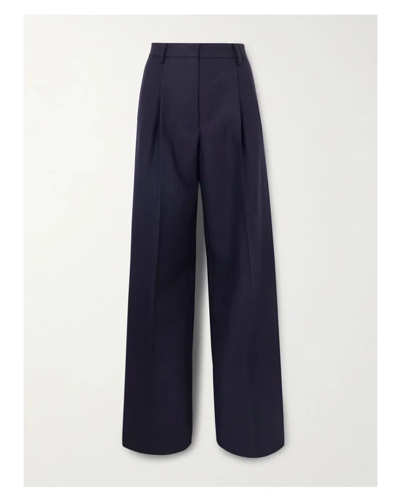 Dries van Noten Hose Mit Geradem Bein Aus Wolle Mit Fischgratmuster Und Falten - Blau Blau