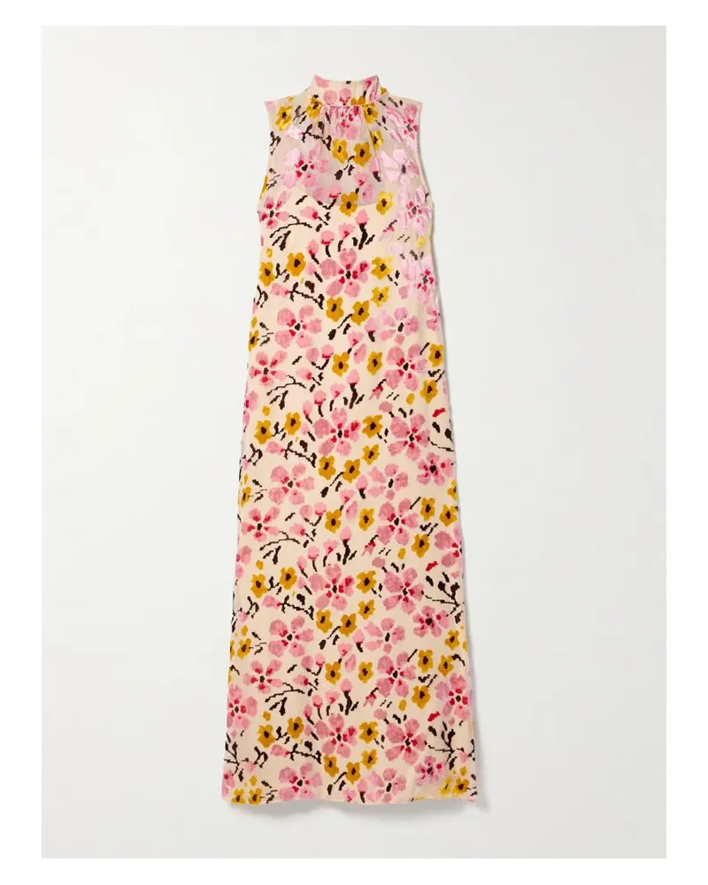 STAUD Albee Maxikleid Aus Devoré-samt - Pink Pink