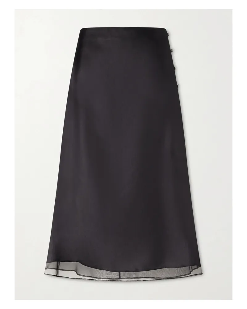 AMI Paris Corolla Silk-crêpe De Chine Midi Skirt - Black Black