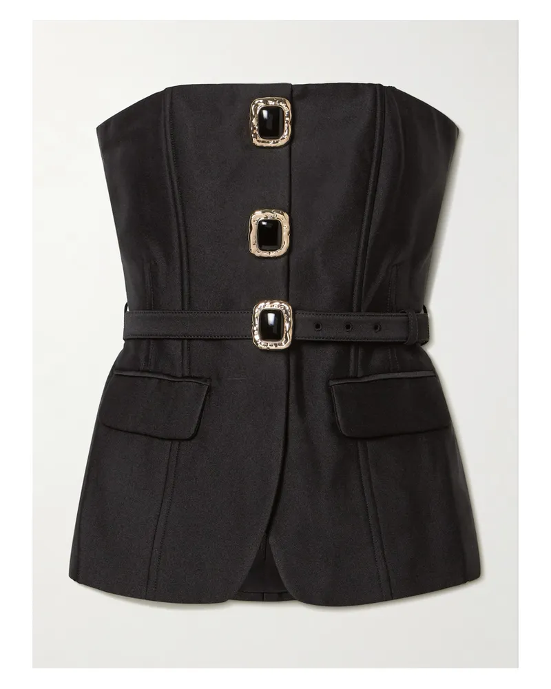 Self-Portrait Trägerloses Bustier Aus Glänzendem Twill Mit Gürtel - Schwarz Schwarz