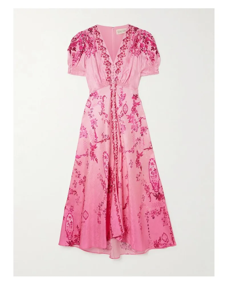 Saloni Lea Midikleid Aus Bedrucktem Seidensatin - Pink Pink