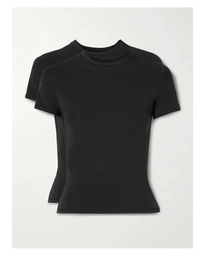 SKIMS Set Of Two Stretch-cotton Jersey T-shirts – Soot – T-shirt Aus Geripptem Stretch-baumwoll-jersey - Schwarz Schwarz