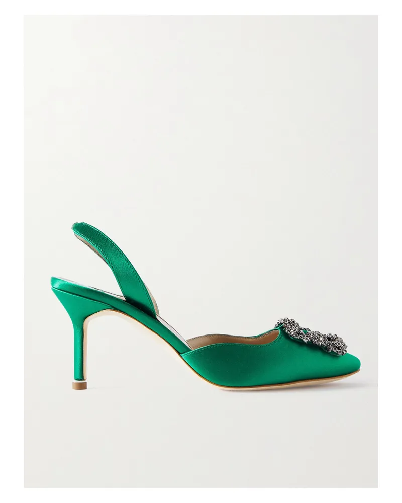 Manolo Blahnik Hangisli 70 Slingback-pumps Aus Satin Mit Verzierung - Grün Grün