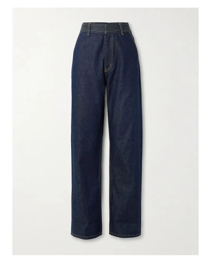 Frame Denim The Trapunto Hoch Sitzende Jeans Mit Weitem Bein Aus Bio-denim Mit Kontrastnähten - Blau Blau