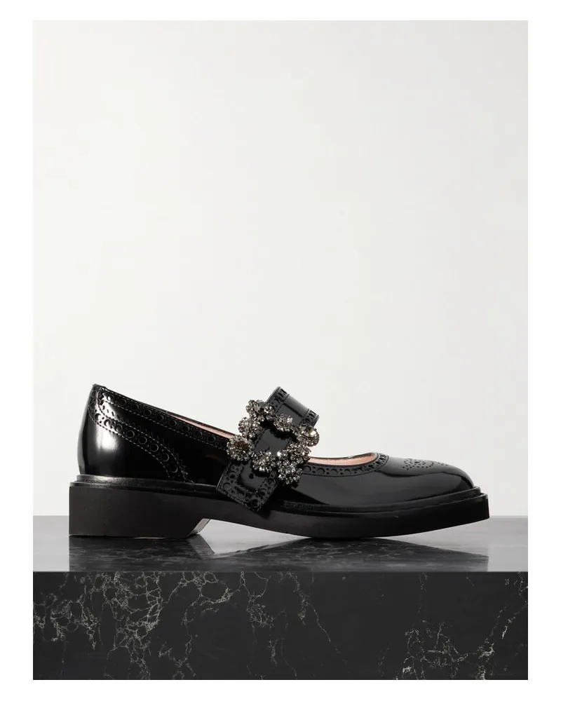 Roger Vivier Viv Rangers Mary-jane-schuhe Aus Lackleder Mit Kristallen - Schwarz Schwarz