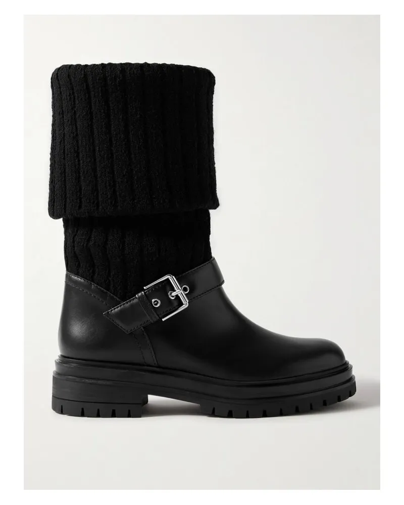 Gianvito Rossi Thurso Stiefel Aus Leder Und Rippstrick Mit Schnalle - Schwarz Schwarz