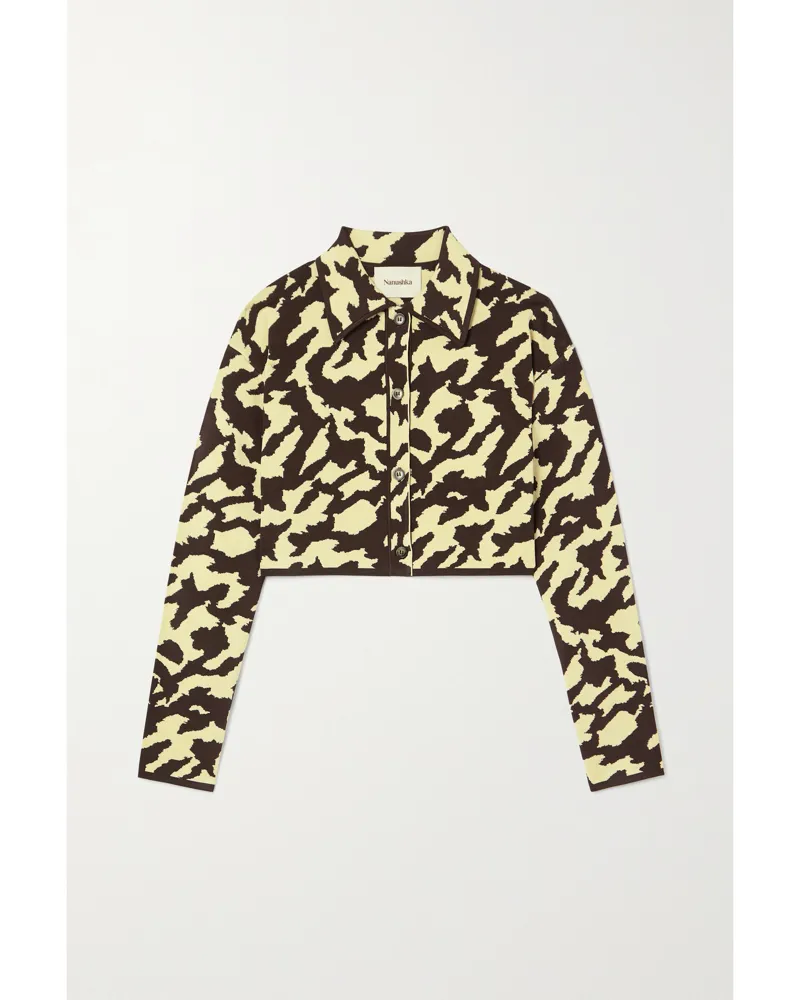 Nanushka Aada Verkürzter Cardigan Aus Recyceltem Stretch-stick Mit Print - Braun Braun