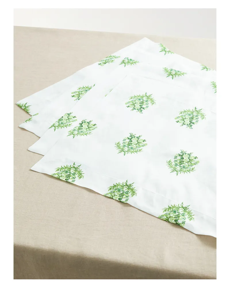 EMILIA WICKSTEAD Set Aus Vier Platzsets Aus Bedrucktem Leinen - Grün Grün