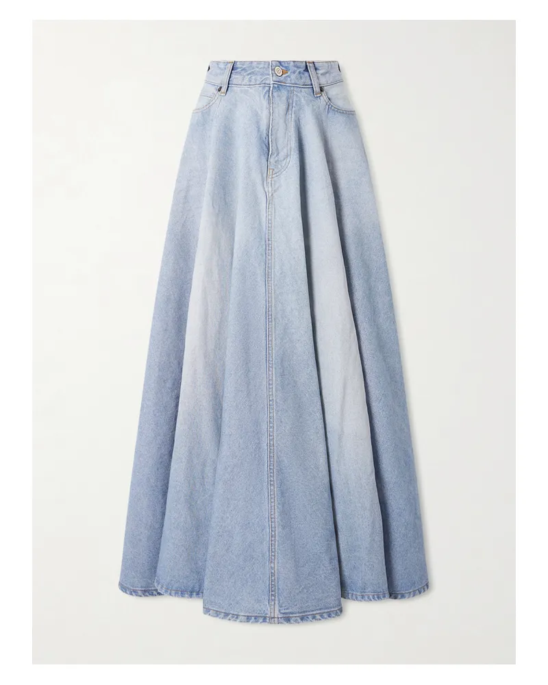 Balenciaga Godet Paneled Denim Maxi Skirt - Blue Blue