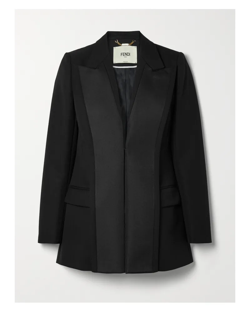 Fendi Blazer Aus Grain De Poudre Aus Wolle Mit Satinbesätzen - Schwarz Schwarz