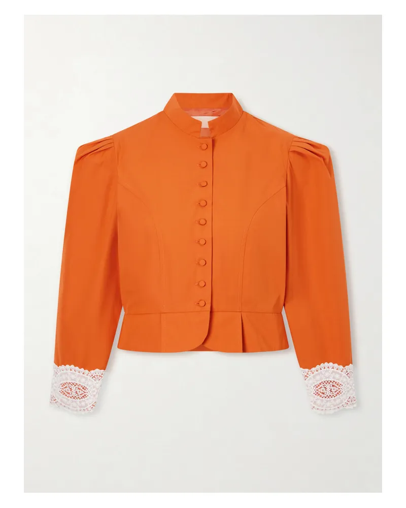 DESTREE Amoako Lace-trimmed Cotton Poplin Jacket - Orange Orange