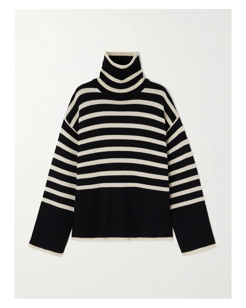 Totême Rollkragenpullover Aus Einer Wollmischung Mit Streifen - Schwarz Schwarz