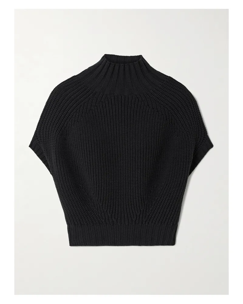 SPORTMAX Balloon Verkürzter, Kurzärmeliger Pullover Aus Einer Gerippten Baumwollmischung - Schwarz Schwarz