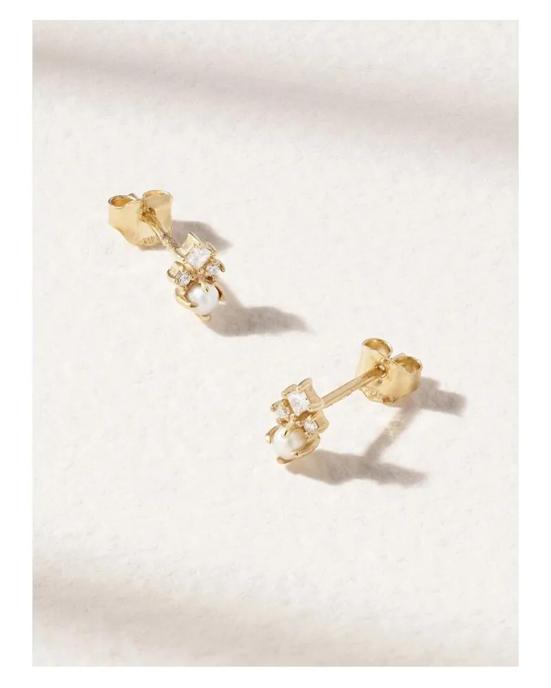 MATEO The Little Things Ohrstecker Aus 14 Karat Gold Mit Diamanten Und Perlen Gold