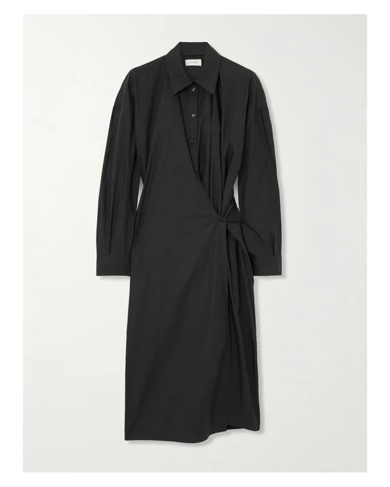 Christophe Lemaire Midi-hemdblusenkleid Aus Baumwollpopeline Mit Wickeleffekt - Schwarz Schwarz