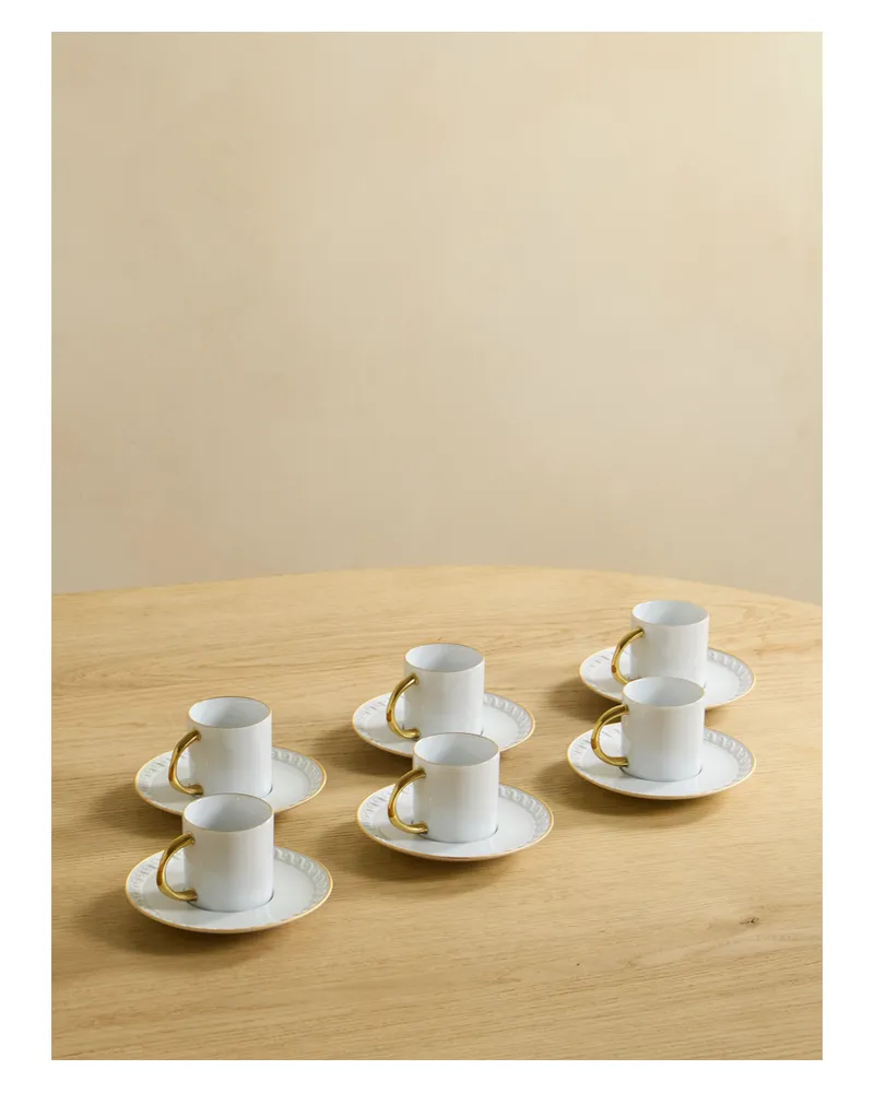 L’OBJET Neptune Set Aus Sechs Espressotassen Und Untertassen Aus Porzellan Mit Vergoldeten Details - Weiß Weiß