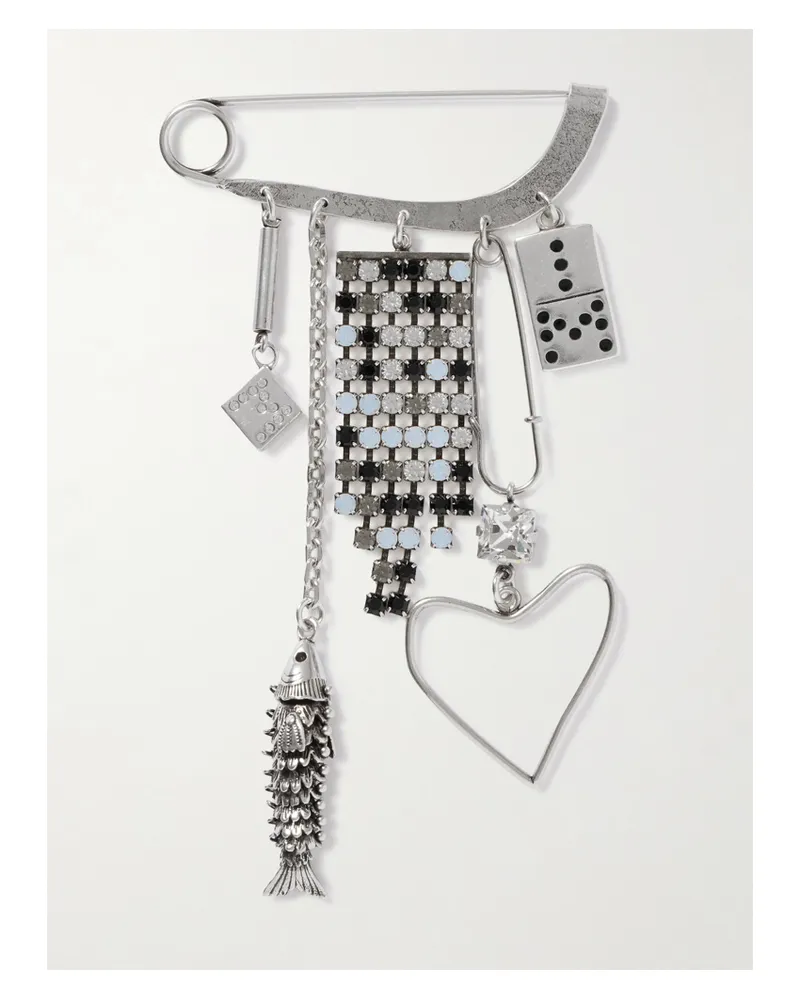 Isabel Marant Abby Silberfarbene Brosche Mit Kristallen Silber