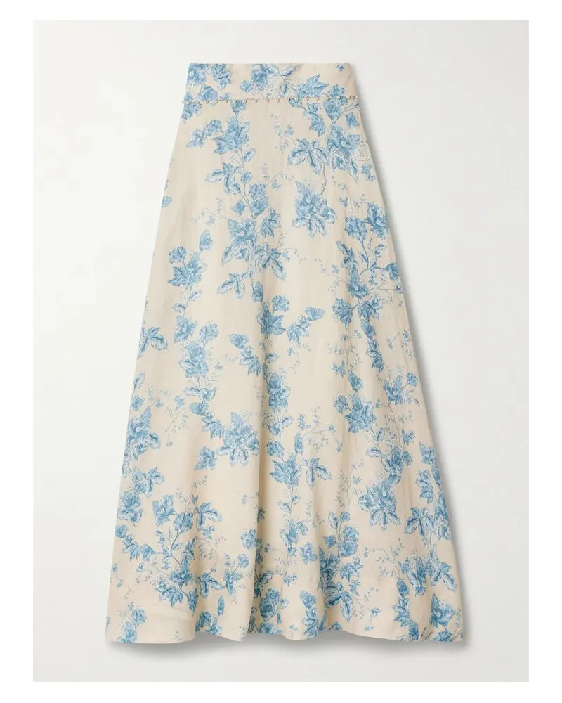 AGUA BENDITA Bergamota Bougainvillea Maxirock Aus Leinen Mit Blumenprint Und Verzierungen - Blau Blau