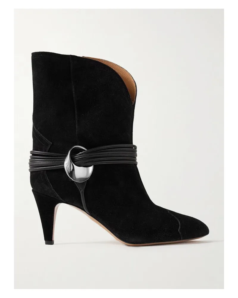 Isabel Marant Dytho Ankle Boots Aus Veloursleder Mit Lederbesätzen Und Verzierungen - Schwarz Schwarz