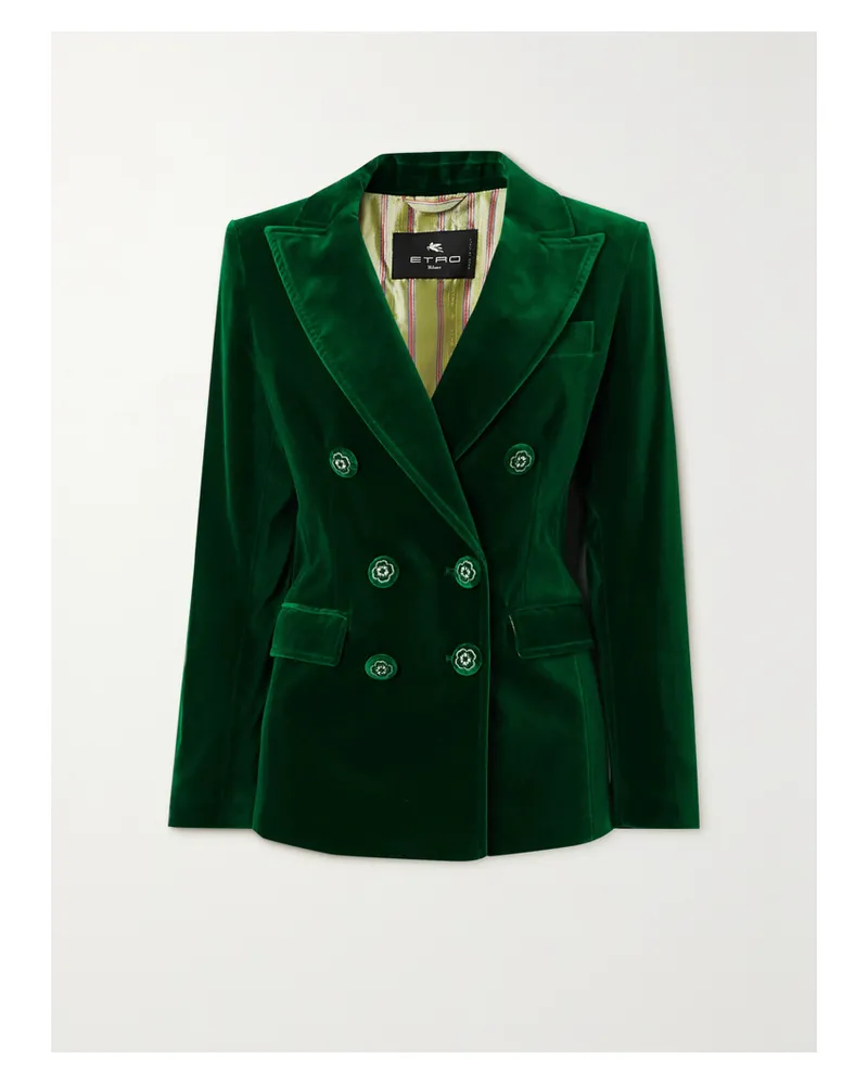 Etro Doppelreihiger Blazer Aus Samt Aus Einer Baumwollmischung - Grün Grün