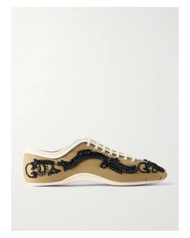 Dries van Noten Embellished Leather-trimmed Sneakers - Brown Brown