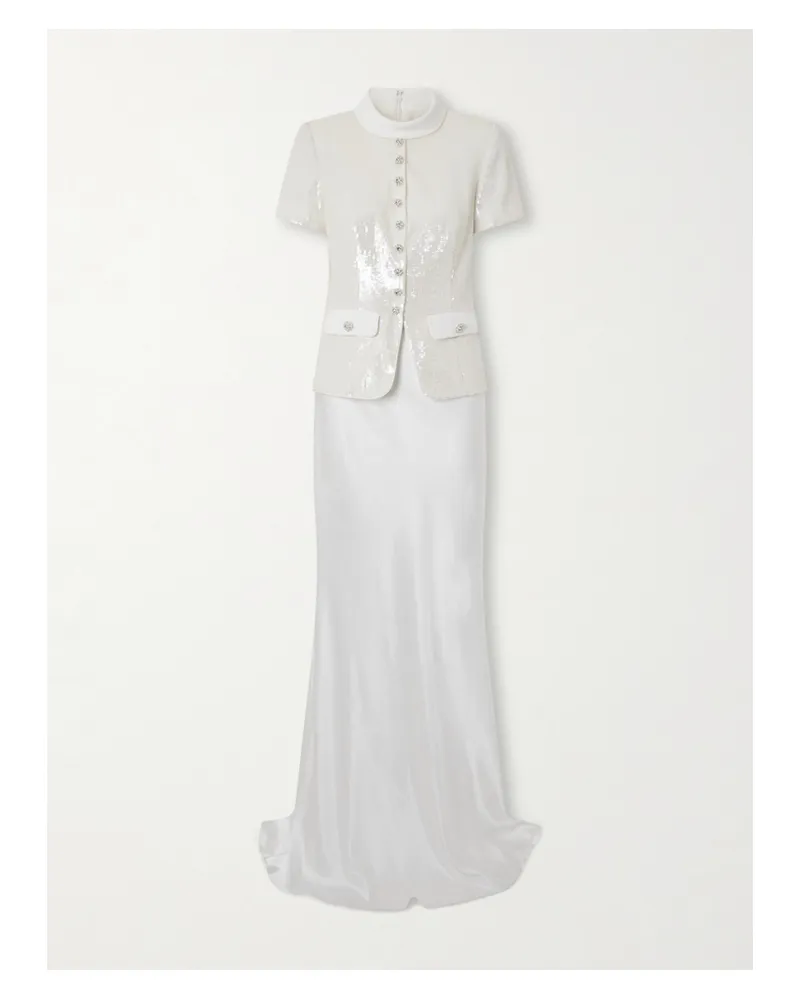 Self-Portrait Embellished Satin Maxi Dress - White White