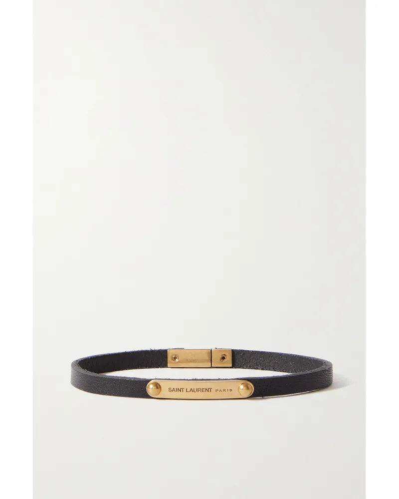 Saint Laurent Lederarmband mit Goldfarbenen Details Schwarz