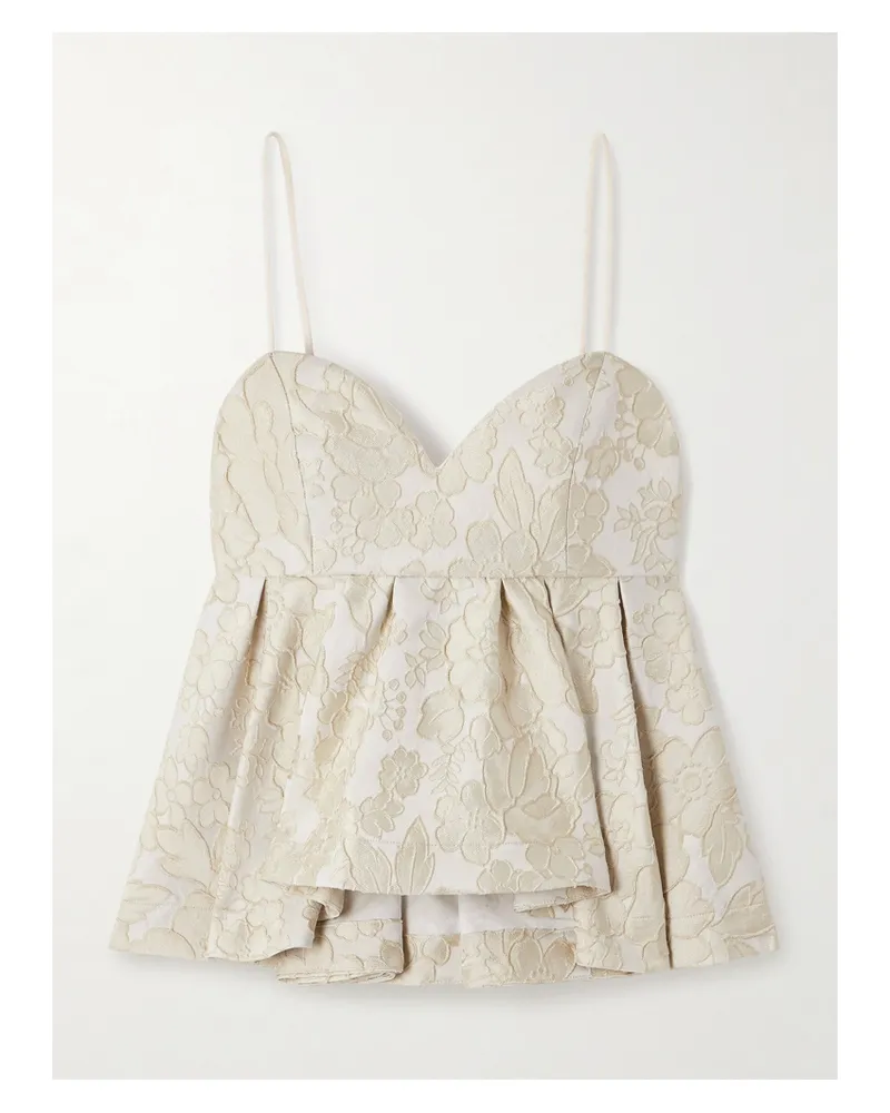 La DoubleJ Satine Top Aus Matelassé Mit Jacquard-blumenmuster Und Schößchen - Creme Creme