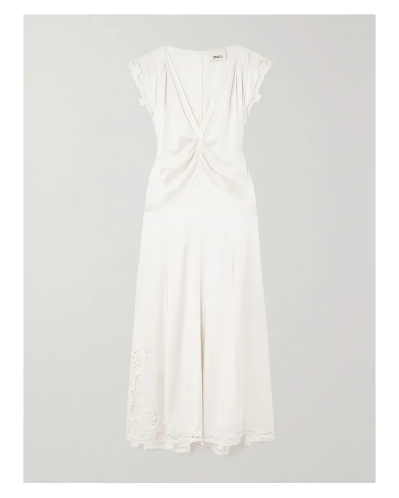 Isabel Marant Jordina Midikleid Aus Seidensatin Mit Guipure-spitzenbesätzen Und Raffungen - Ecru Ecru