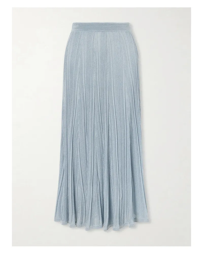 Zimmermann Aster Ribbed Metallic Midi Skirt - Blue Blue