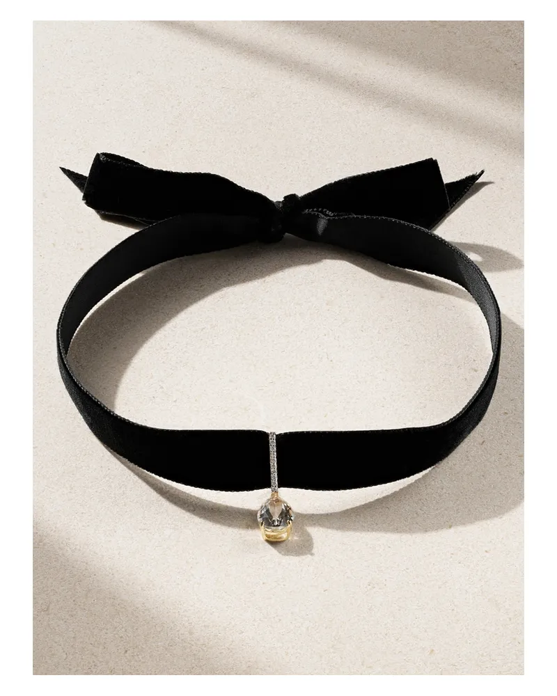 MATEO 14-karat Gold, Velvet, Topaz And Diamond Choker - Black Black